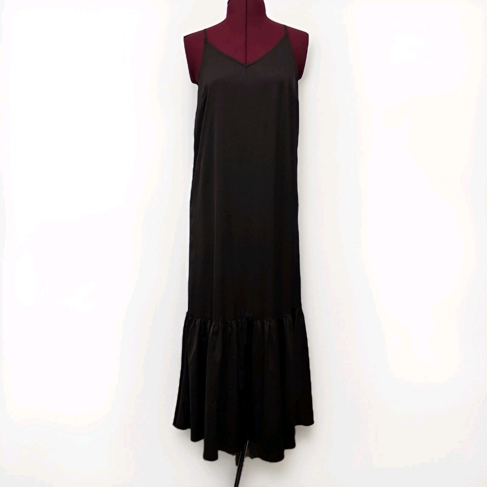 Vero Moda Black Matte Satin Adjustable Spaghetti Strap Maxi Dress Single Tier XS